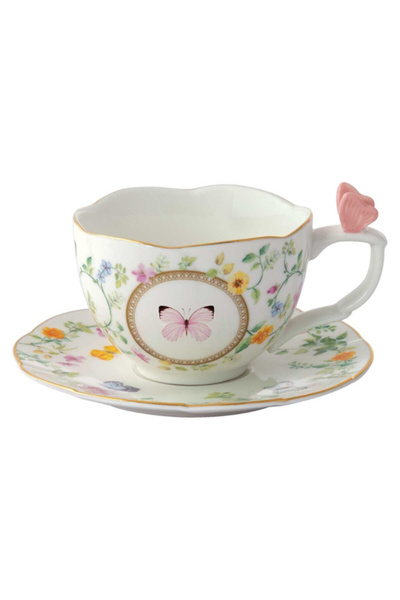 EasyLife كوب وصحن بورسلين من مجموعة "الفراشات الراقصة" مع علبة سعة 240 مل