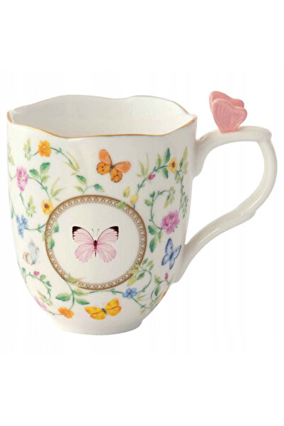 EasyLife كوب بورسلين بطبعة فراشات راقصة مع علبة سعة 350 مل