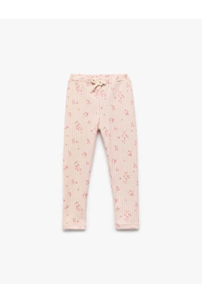 Koton Beli Bağcıklı Kaşkorse Çiçekli Bej Kız Bebek Tayt 6Wmg40040Ak