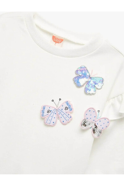 Koton Raised Butterfly Detailed Ruffled Ecru Baby Girl Sweatshirt 6Wmg10013Ak