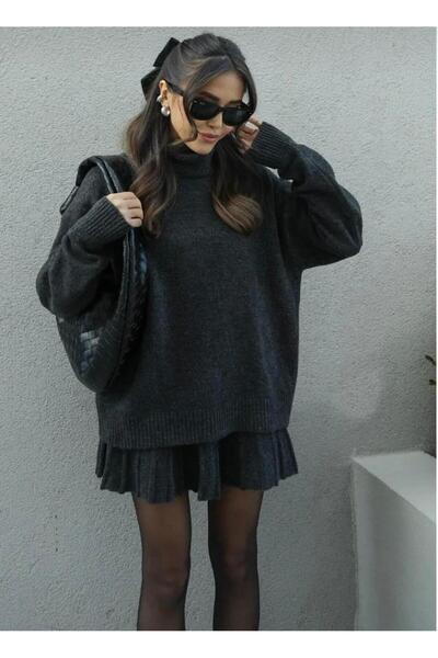 NZL TEKSTİL Dgn's 2-Piece Pleated Skirt - High-Necked Sweater Women's Knitwear Skirt Bottom Top Set