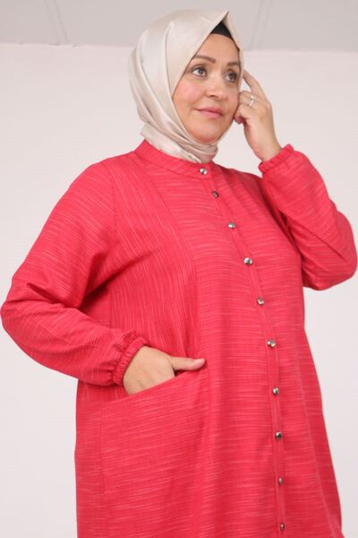 Eslina 48072-1 Large Size Tunic with Elastic Sleeves - Red Crushed