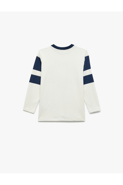 Koton Cotton Long Sleeve Oversize Crew Neck College Printed T-Shirt
