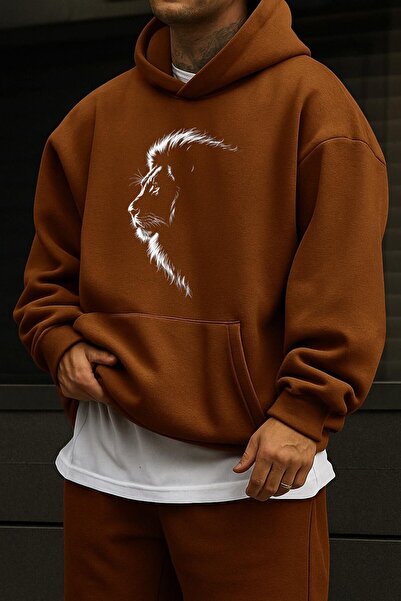 DM DOLCE MORE Hanorac din bumbac pieptănat cu 3 fire, cu imprimeu de leu