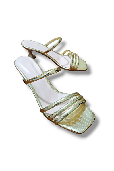 BARONES SHOES Gold Color Mirror Material Goblet Heeled Women's Sandals