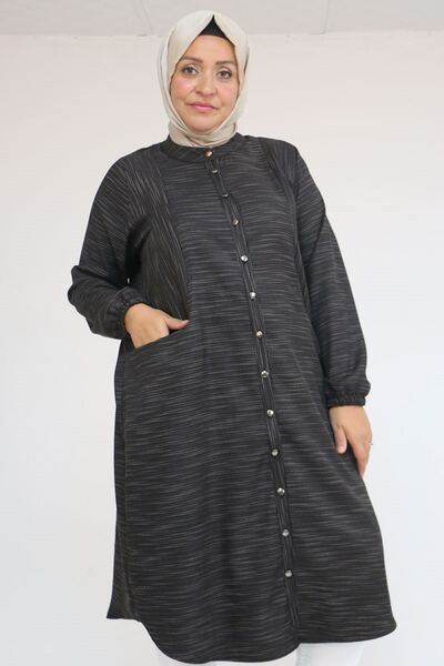 Eslina 48072-1 Large Size Tunic with Elastic Sleeves - Black Crushed