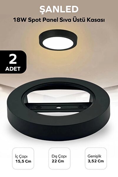 ŞANLED 18W SPOT PANEL SİYAH SIVA ÜSTÜ KASASI 2 Adet