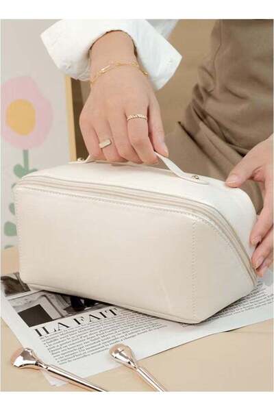 Generic Double Layer Makeup Train Case, Waterproof Portable Leather Makeup Ba...