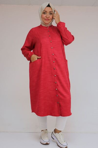 Eslina 48072-1 Large Size Tunic with Elastic Sleeves - Red Crushed