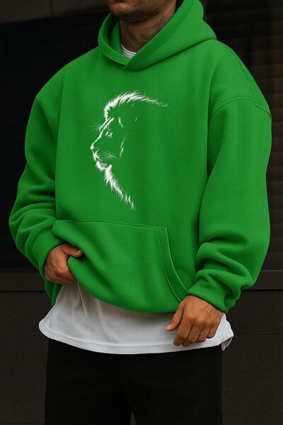 BENROMA سترة رياضية مطبوعة بنقش الأسد من القطن الممشط بثلاث خيوط