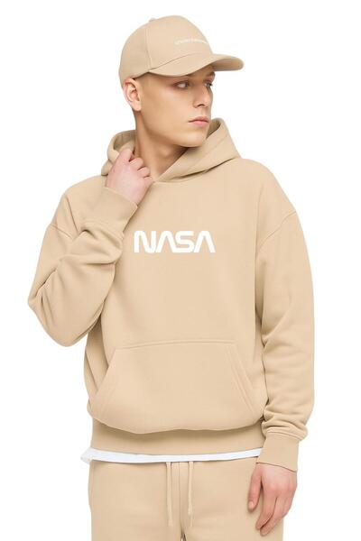 BENROMA سترة رياضية مطبوعة بتصميم ناسا من القطن الممشط بثلاث خيوط