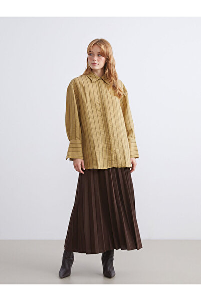 LC Waikiki Lcw Modest Brown Pleated Skirt with Elastic Waist