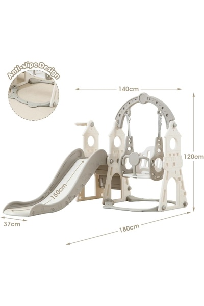 Sheinhome Kids Slide and Swing Set With Basketball Hoop, 3-In-1 Kids Play Slide Climber