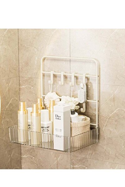 Generic Multifunctional Drill-Free Transparent Storage Rack with Hooks – Adhe...