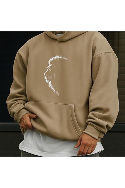 DM DOLCE MORE Hanorac din bumbac pieptănat cu 3 fire, cu imprimeu de leu