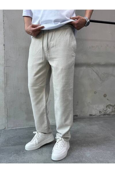 XPUPPETWEAR Beige Relaks Fit Relaxed Cut Linen Trousers