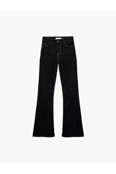 Koton Flare ψηλόμεσο γυναικείο τζιν παντελόνι με σκούρο ινδικό 6Wal40015Md