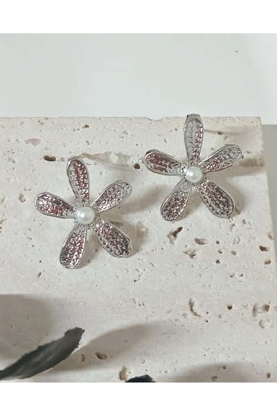 mos&more Silver Pearl Daisy Light Stylish Earring Set
