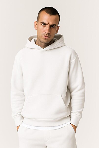 E-ROMA Hanorac unisex cu glugă din bumbac pieptănat cu 3 fire