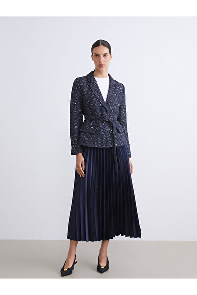LC Waikiki Mg trend'en navy blue elastic waist satin pleated skirt