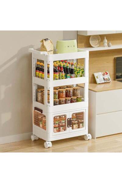 Generic 4 Layers Plastic Storage Organizer with Wheels, 1 Door+1 Low Shelf+1 ...
