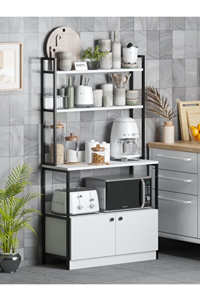 ODİNA Mutfak Standı 2 Kapaklı 5 Raflı Kahve Köşesi Bazalı Mutfak Rafı Mutfak ...