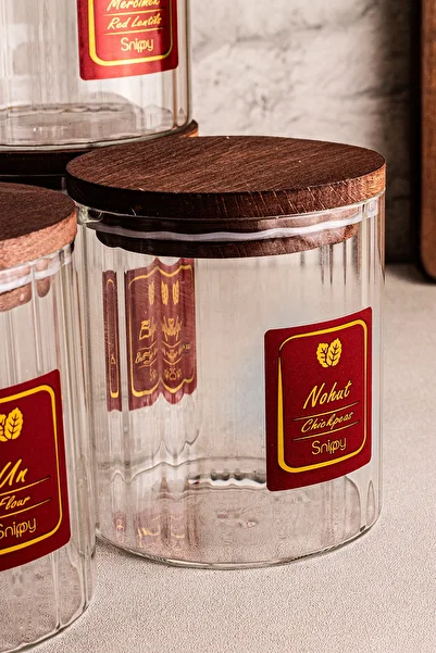 Snippy - Set of 6 Glass Storage Containers with Wooden Vacuum Lids and Labels Storage Container Spice Rack Set 500 ml