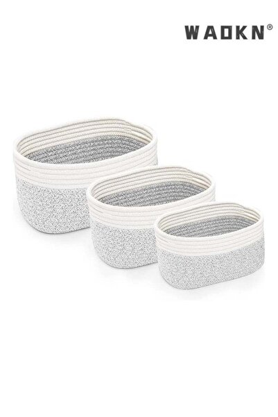 Generic Cotton Rope Storage Baskets - Set of 3 | Small Grey & White Baskets f...