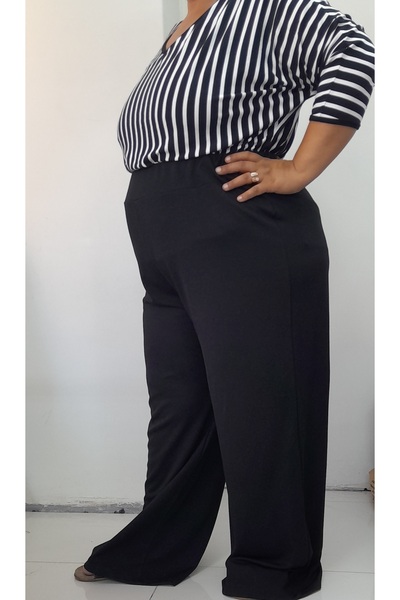 Mertcan Butik Black Elastic Waist Corsage Summer Light Loose Leg Combed Viscose Trousers