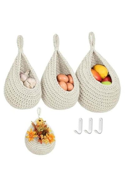 Generic Hanging Baskets,3 Pcs Boho Wall Hanging Fruit Baskets for Kitchen,Wov...
