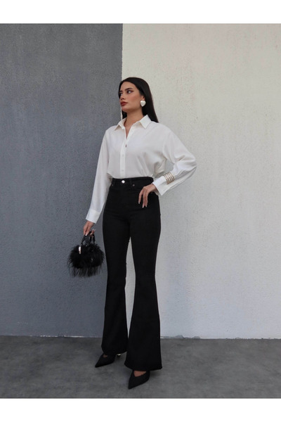 kleshus بنطلون جينز لارا إسبانيال باشا أسود لا يبهت إكسترا ليكرا عالي الخصر