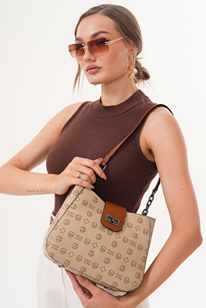 Morpelikan Women's Three-Compartment Lock Closure Adjustable Shoulder and Cross Strap Monogram Handle Shoulder Bag