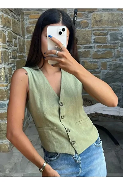 misseale Lined, Linen Fabric Beltless Blazer Vest