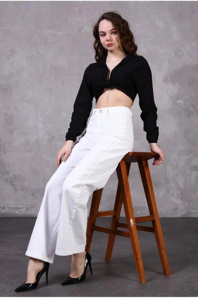 kleshus Kles Λευκό Φαρδύ Παντελόνι Τζιν Λύκρα Ελαστικό Τζιν