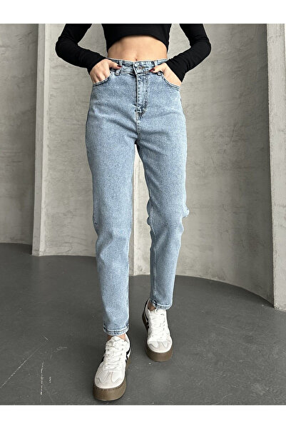 kleshus Γυναικείο παντελόνι Boyfrend Mom Jeans Blue Acid Snow Washed ψηλόμεσο