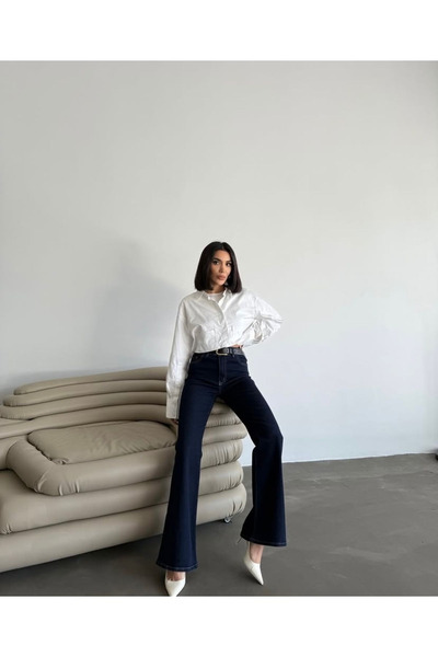 kleshus Blugi Defne bleumarin cu picioarele evazate pentru femei Power Lycra