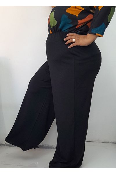 Mertcan Butik Black Waist Bodice Elasticated Light Loose Leg Pocketless Knitted Seasonal Winter Trousers