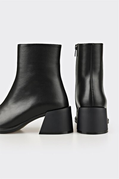 Elle Shoes Siyah Deri Kadın Topuklu Bot
