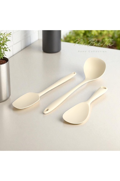 MİEN 3-Piece Cream Silicone Serving Set, Scoop, Spatula Spoon Set