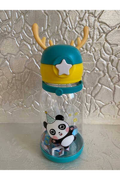 PABLITO HOME Deer Model Turquoise Transparent Flask with Straw 600 ml