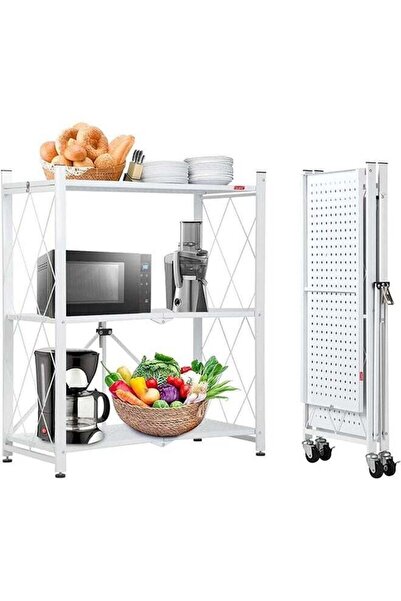 Generic RollsTimi 3-Shelf Foldable Storage Shelves with Wheels White 72x87.5x37cm