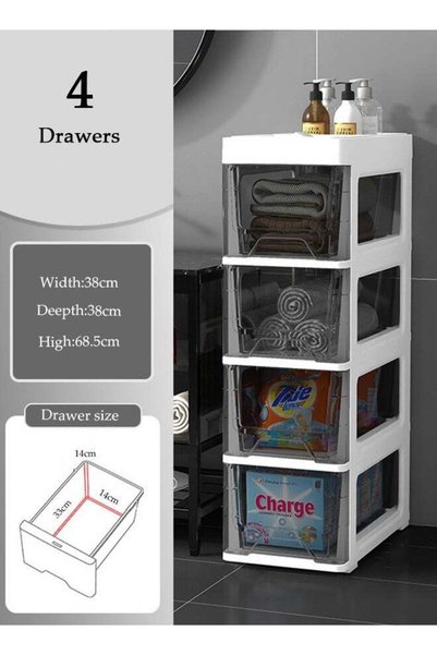 Generic 4-Layer Narrow Storage Cabinet with Drawers Wheels -Waterproof Drawer...