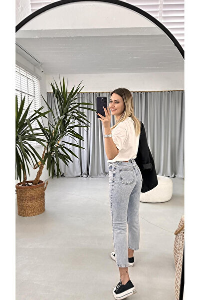 kleshus Νέα σεζόν Μπλε Mom Jeans Ψηλόμεσο τζιν παντελόνι