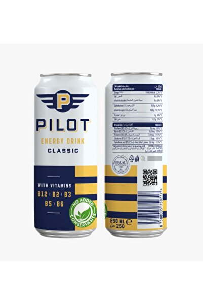 Pilot Energy Drink عبوة كلاسيكية 250 مل مكونة من 4 قطع