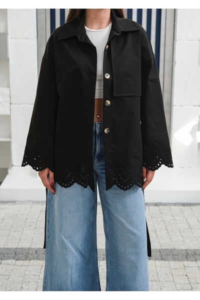 BLUE DAY'S Women's Brode Embroidery Detailed Unlined Trench Coat