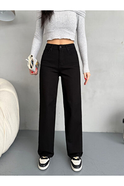 kleshus Ikon Μαύρο Lycra Super Extra ψηλόμεσο Palazzo Loose Jean παντελόνι