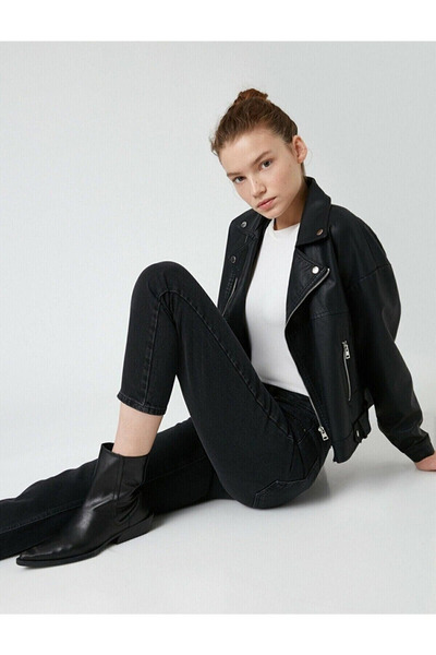 kleshus Μαύρο παντελόνι Mom Jeans ελαστικό ύφασμα Stretchy Denim Jns 2025 Kles