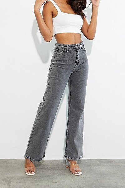 kleshus Blugi cu talie înaltă pentru femei, cu model drept, afumati