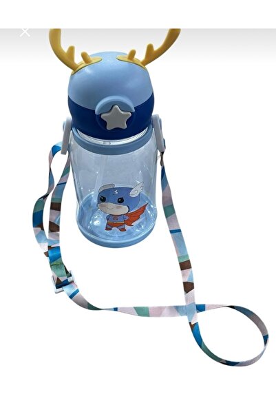 PABLITO HOME Deer Model Blue Transparent Water Bottle with Straw 600 ml