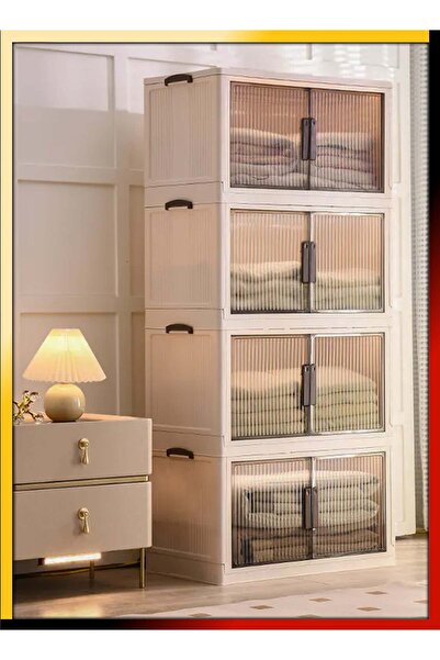 Generic منظم رفوف مطبخ قابل للتكديس من توشونيكس، مكون من 4 طبقات، مع صناديق تخزين بلاستيكية كبيرة، قابل للطي، شفاف D